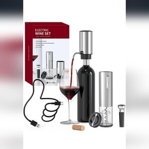 Electric Wine Opener Set with Aerator & Vacuum Stopper - Rechargeable